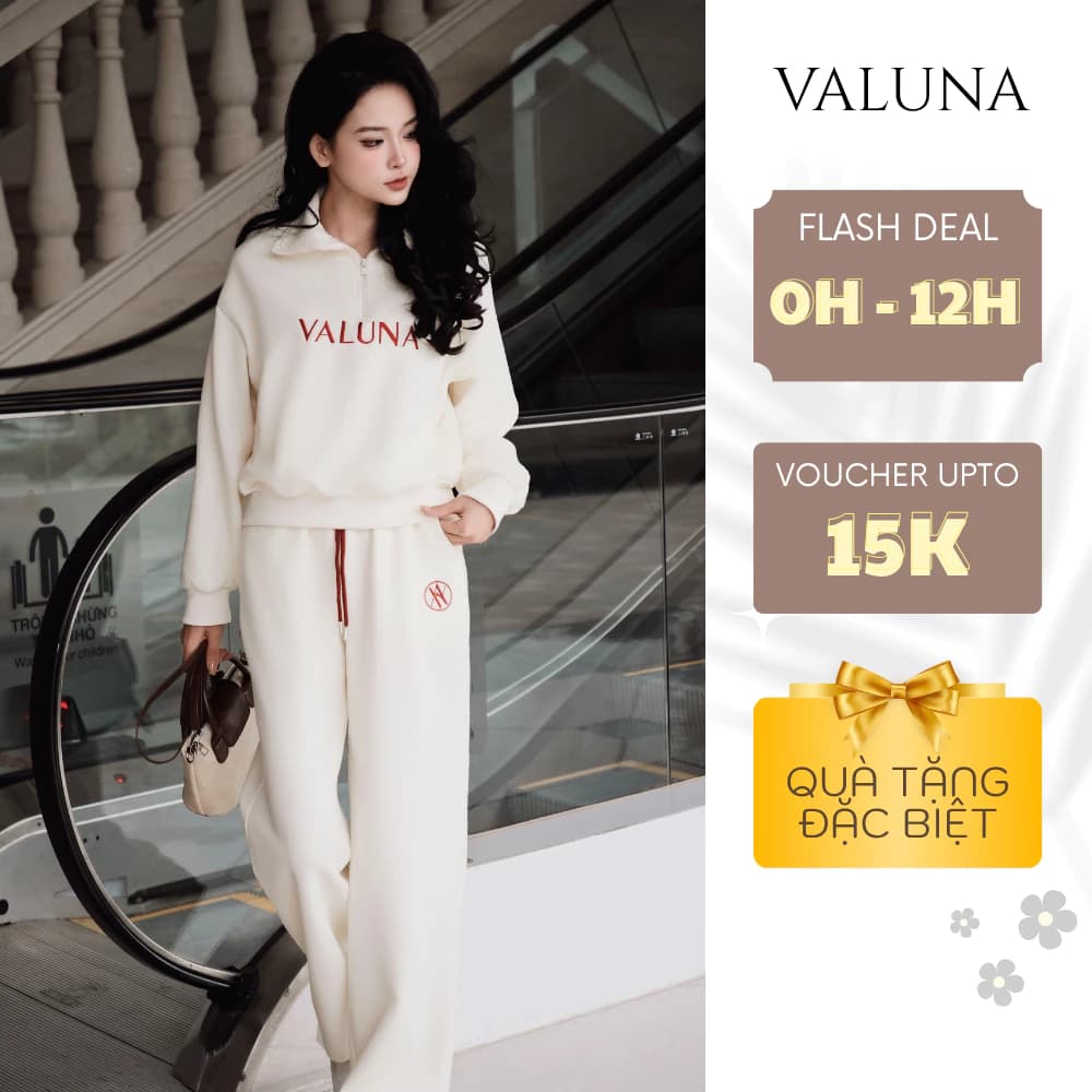 Set nỉ nữ cao cấp dáng rộng cổ khóa kéo, bộ đồ nỉ nữ mặc nhà dạo phố VALUNA DB2