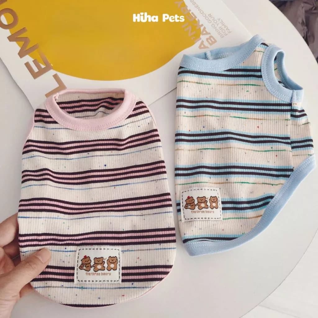 Áo Thun Ba Lỗ Cho Chó Mèo, Áo Thun Cho Thú Cưng, Quần Áo Sọc Gấu Thêu Cho Chó Mèo Hihapets