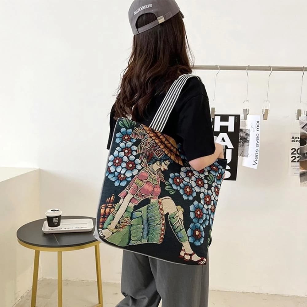 Túi xách cổ điển Túi đeo vai hình vuông bằng vải Canvas, Túi lưu trữ dung tích lớn