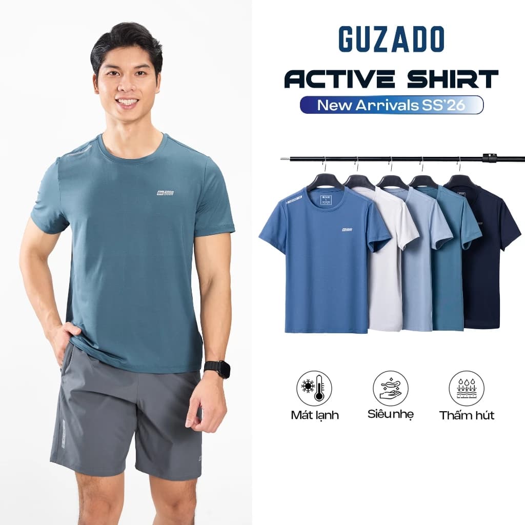 Áo Thun Thể Thao Nam GUZADO Coolmax Cao Cấp, Dày Dặn, Lỗ Kim Thoáng Mát, Vận Động Thoải Mái GTS06-GATS25S006