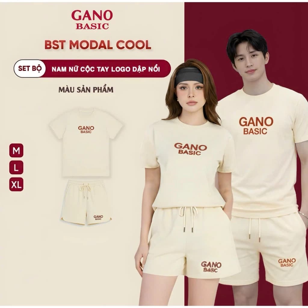 Bộ Quần Áo Gân Tăm Nam Nữ baby teen GANO BASIC Quốc Dân Cao Cấp In Chữ Dập Nổi Women Top Chất Liệu Gân Tăm  Cao Cấp