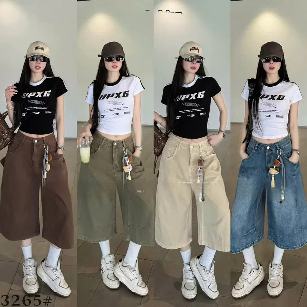 M10 Quần jeans ngố lửng ống rộng trẻ trung dài 70cm mặc hách dáng cho nữ