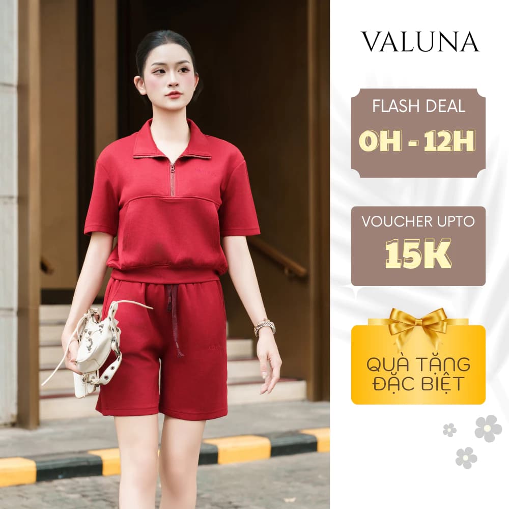 Set bộ áo cổ zip quần short VALUNA nữ thể thao năng động co giãn tôn dáng đẹp cao cấp DB7