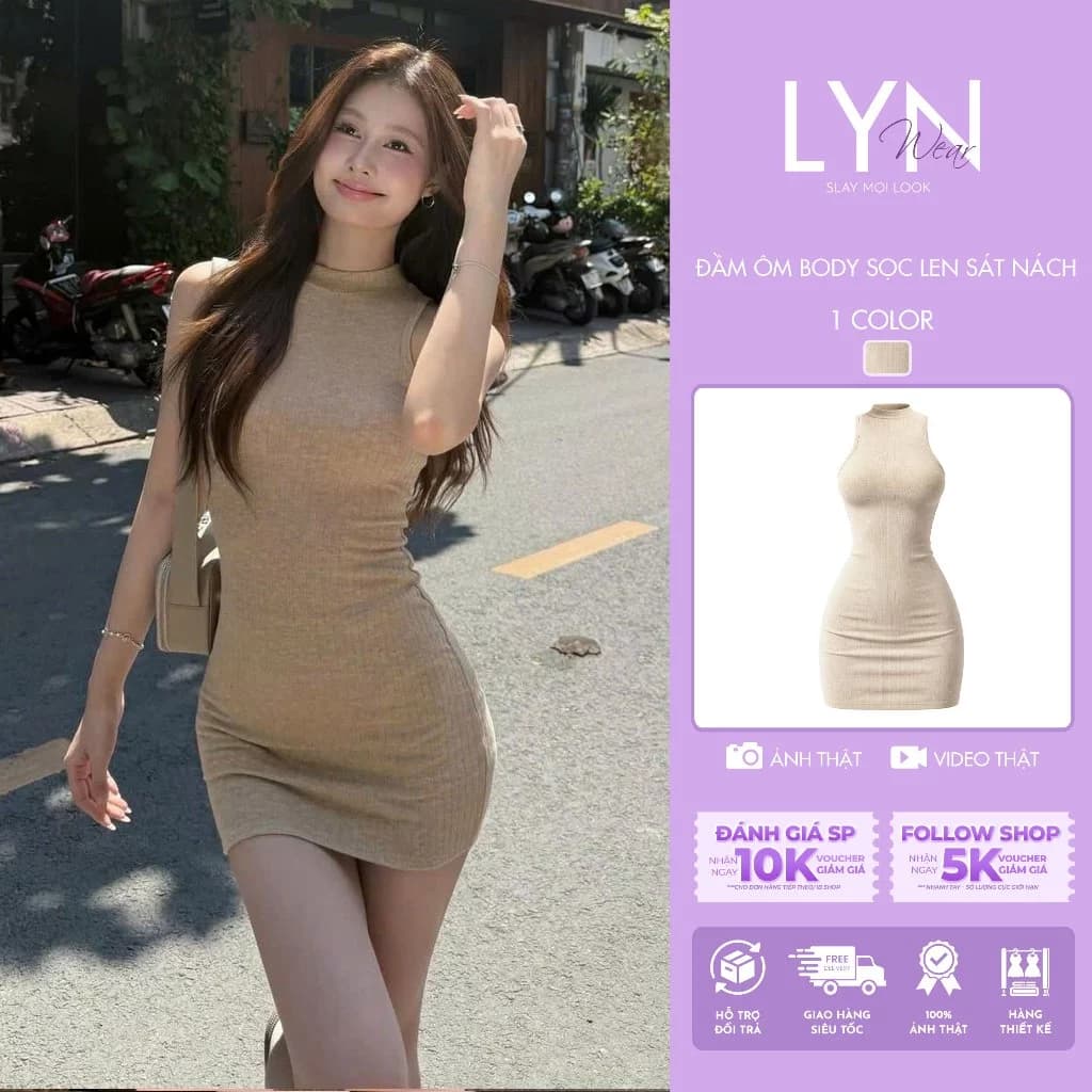 | LYN WEAR| ( HOẢ TỐC) Đầm Ôm Body Sọc Len Sát Nách Nữ Dáng Dài Tối Giản Thanh Lịch Đi Làm Đi Tiệc