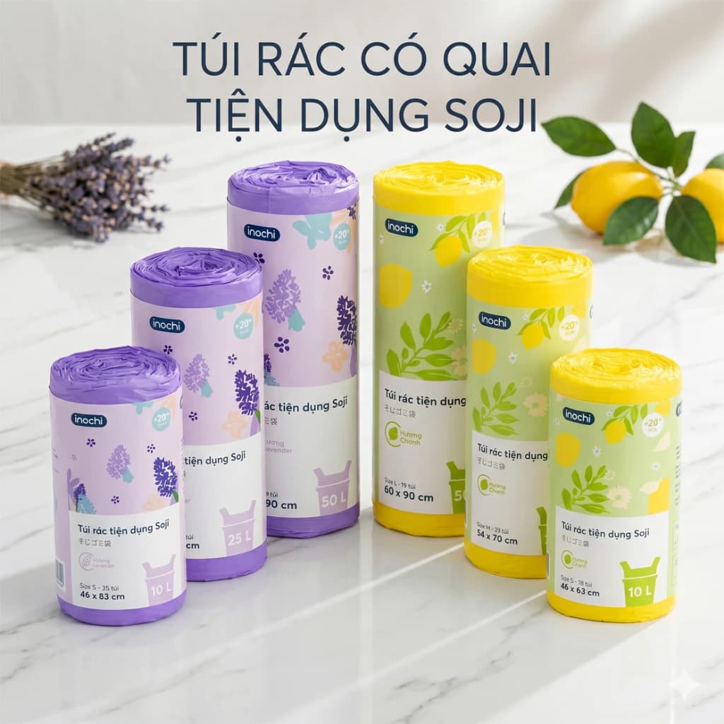 Túi Đựng Rác, Túi Rác Hương Chanh, Hương Lavender Tự Huỷ Có Quai Tiện Dụng, 10L 25L 50L Có Quai