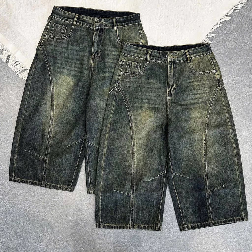 1606 BIGSIZE Quần jeans ngố nữ cạp cao,quần ngố lửng jeans phối viền