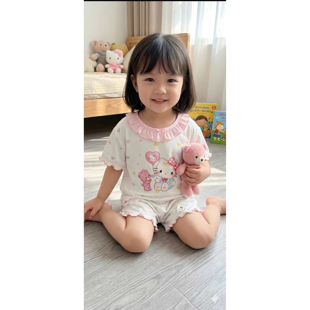 bộ cộc tay mùa hè nhiều hoạ tiết cho bé gái vải tencel siêu mềm mát