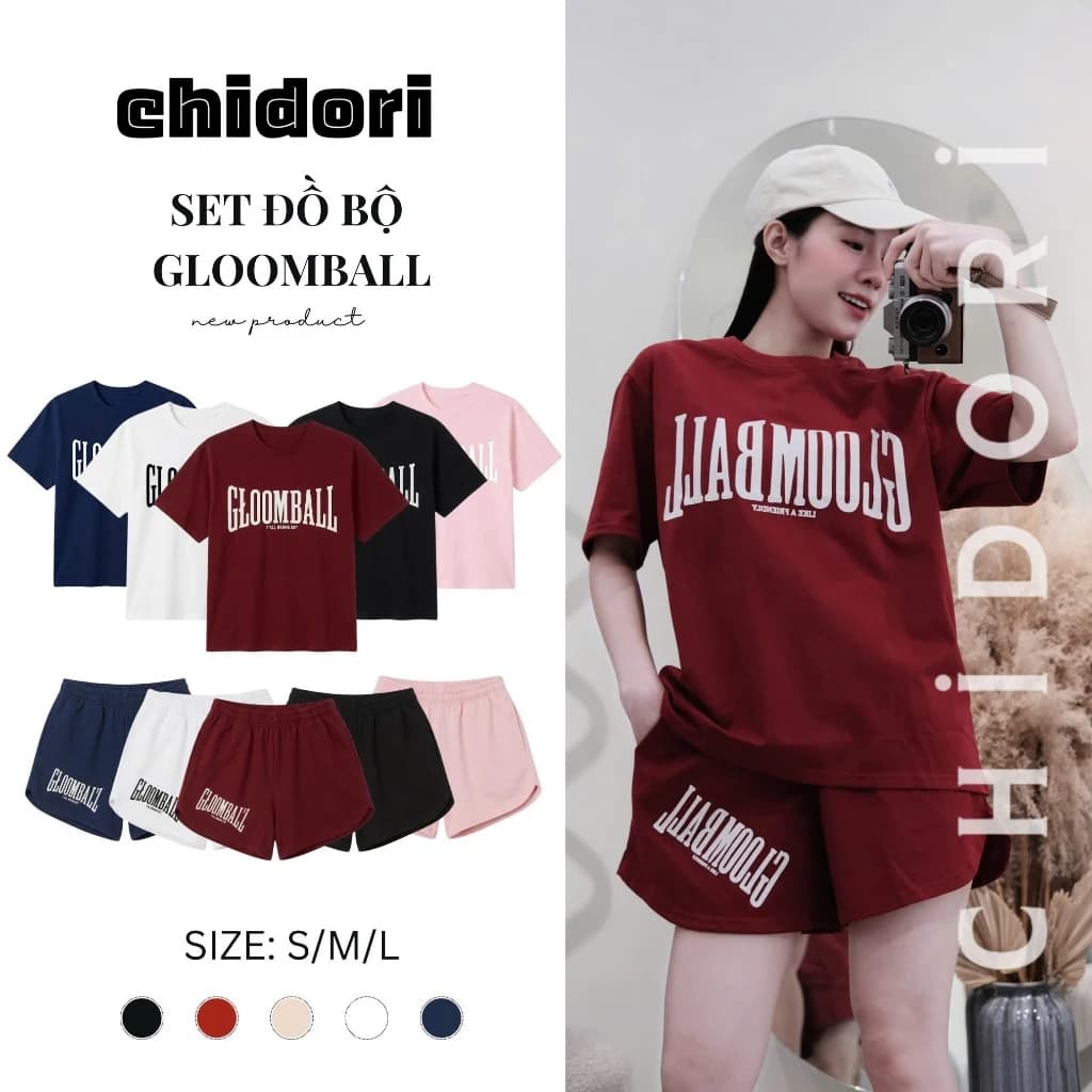 Set Bộ Nữ Gloomball X Chidori Gồm Áo Thun From Rộng Và Quần Sort Đuôi Tôm Logo In 5D Chất Liệu Cotton Thoáng mát