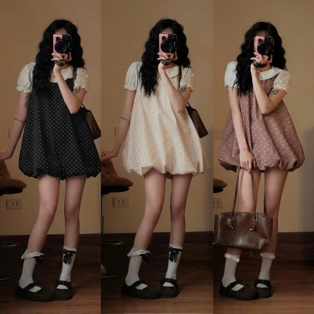 Váy Bí Dáng Phồng Họa Tiết Hoa Nhí Bi Xinh Xắn Không Kèm Áo Trong Vintage Floral Bubble Dress