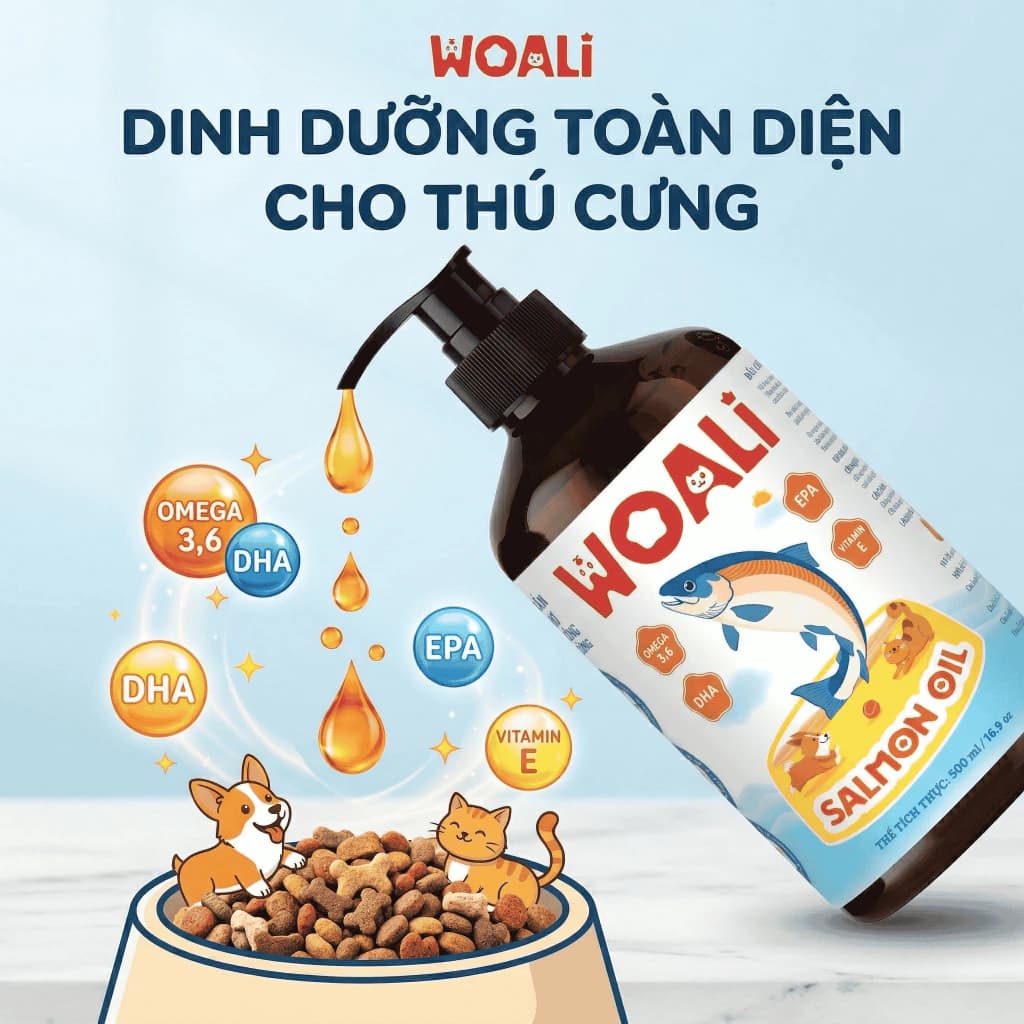 Dầu Cá Hồi Woali Cho Chó Mèo, Ăn Ngon Miệng, Da Khỏe, Lông Mượt, Giảm Rụng Lông