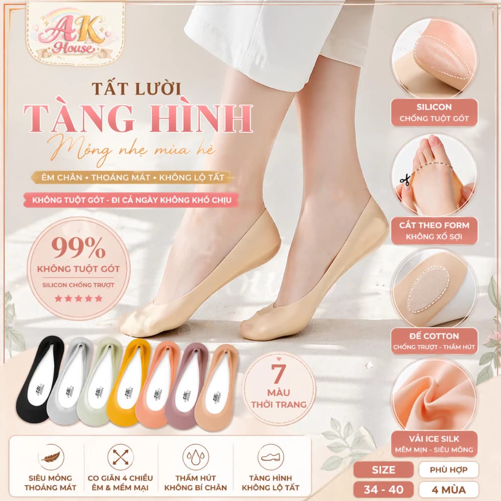 Tất Hài Nữ Tàng Hình TH3 Chống Tuột – Vớ Lười thấm hút siêu mỏng Lưới Thoáng Khí Mùa Hè Mang Giày Búp Bê/Giày Sneaker