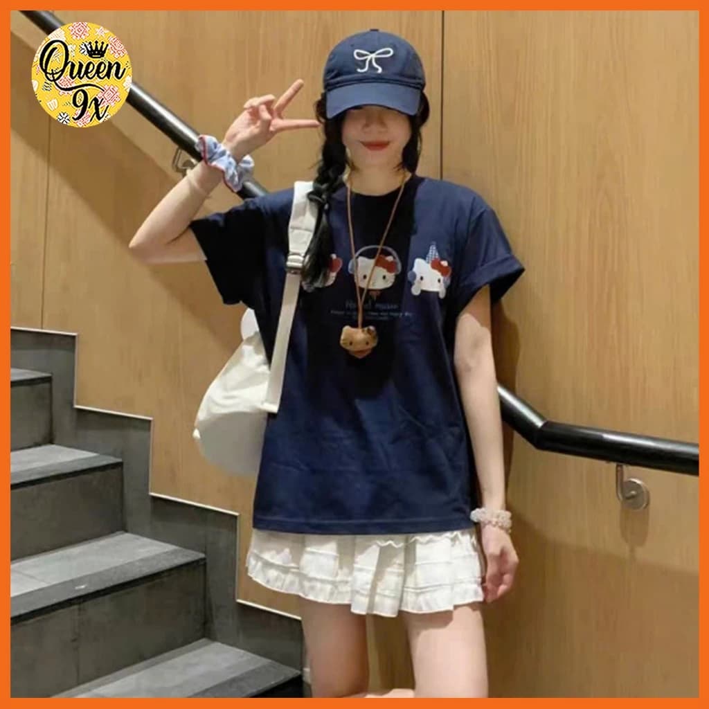 Áo phông nữ form rộng tay lỡ hoạt hình cún music dễ thương freesize 40-65kg