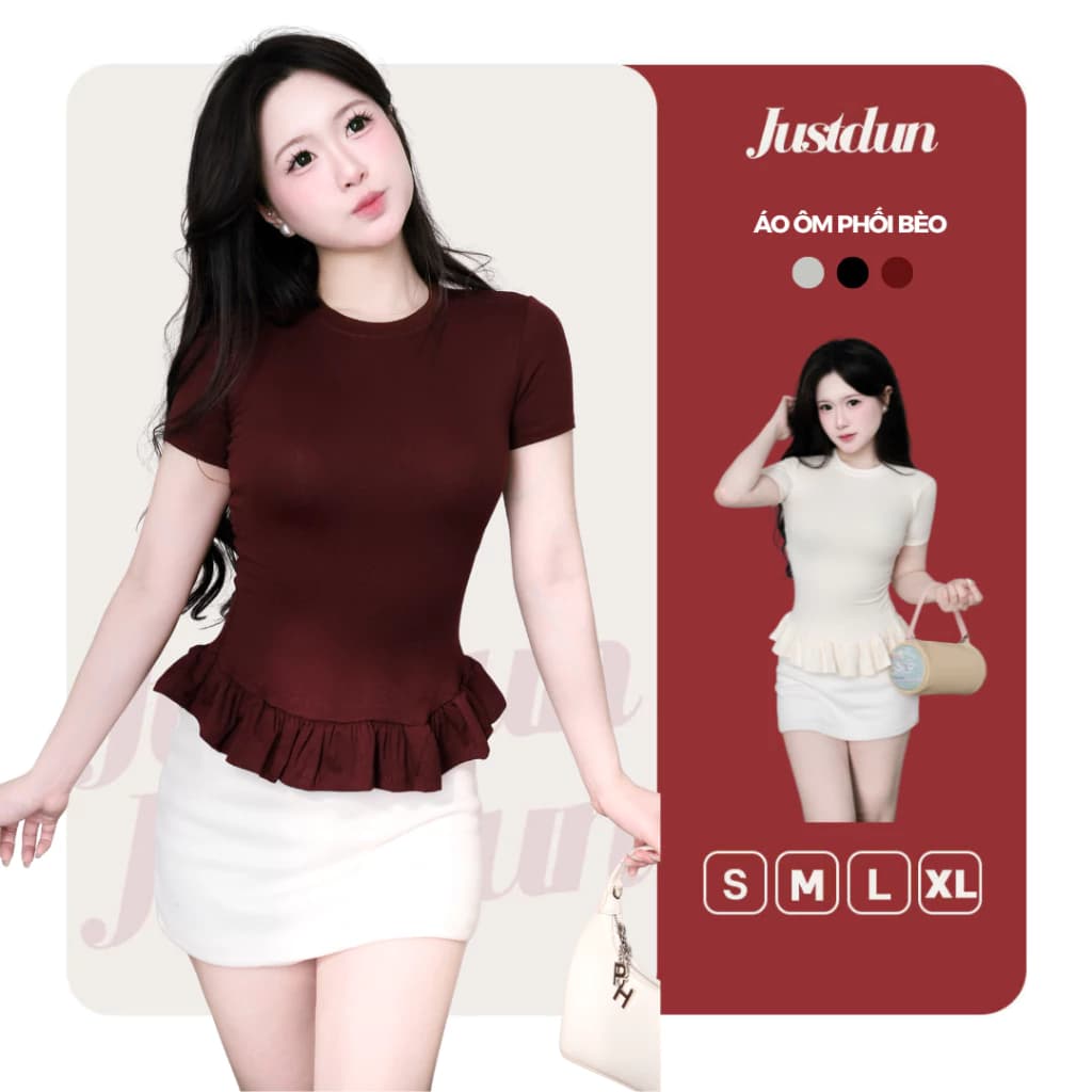 Áo Thun Nữ Ôm Body Cộc Tay - Phối Viền Bèo Xinh, Cotton Mịn Cao Cấp, Tôn Dáng WAT027