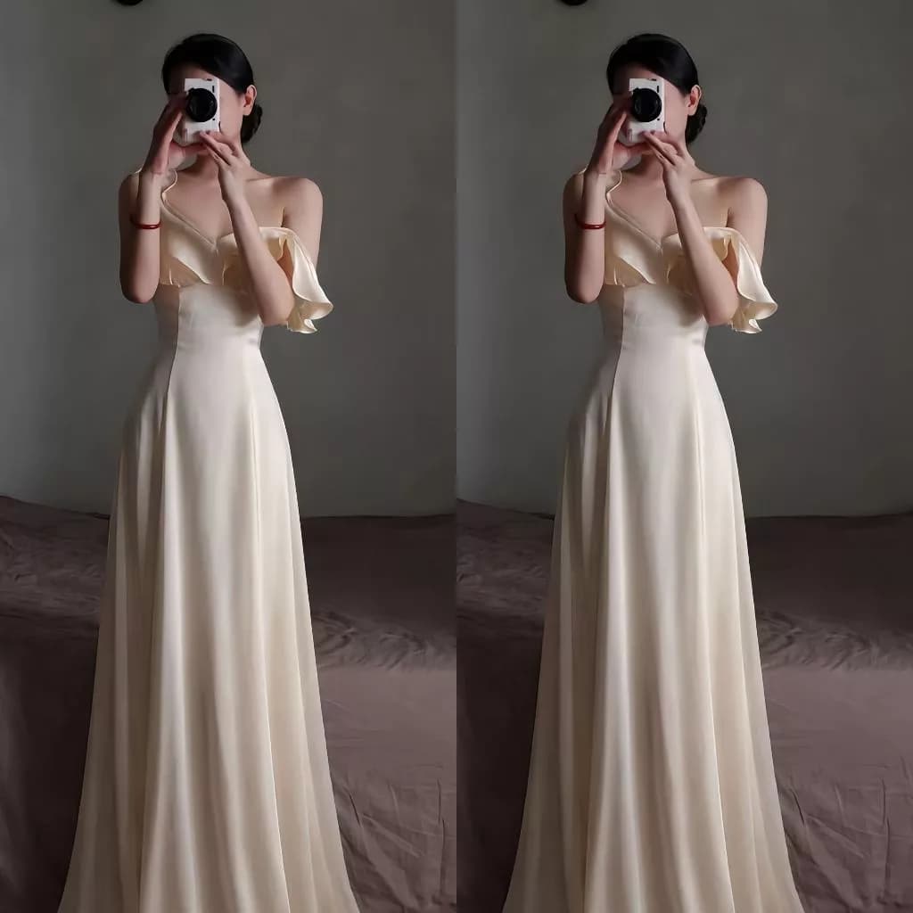 Đầm Lụa Dự Tiệc Trễ Vai Cổ Bèo Nhẹ Nhàng Tôn Dáng Tiểu Thư NV846 Váy Lụa Dáng Dài Nàng Thơ
