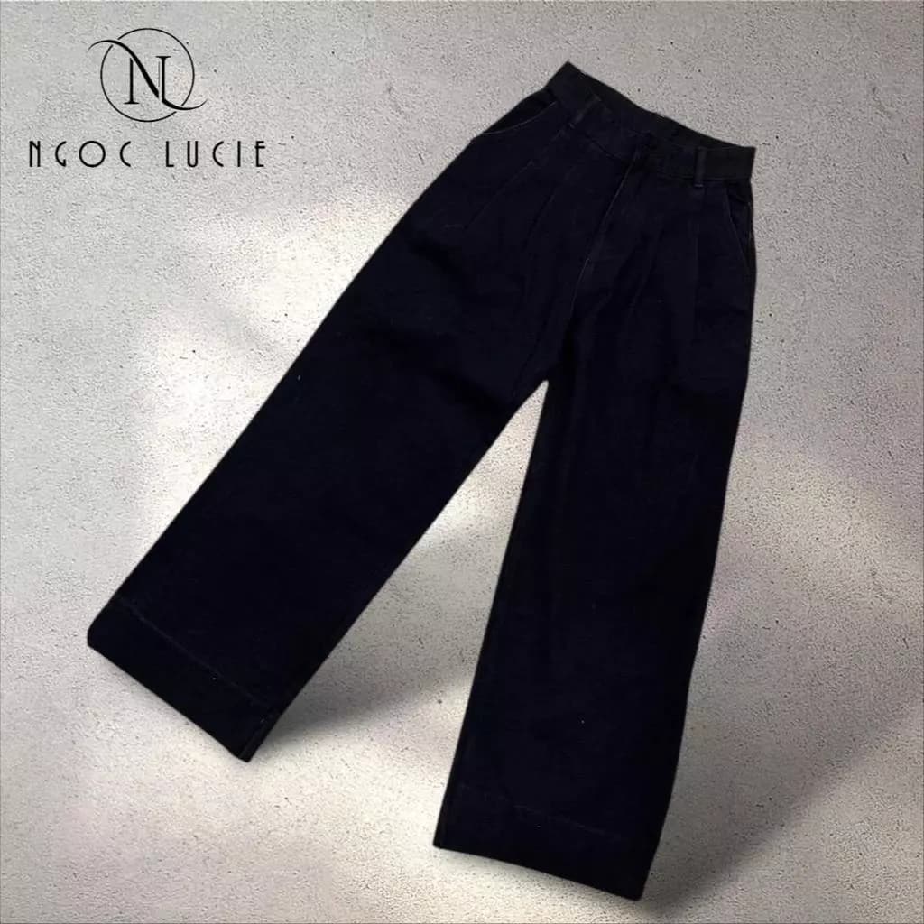 (CHIỀU DÀI 105CM) Q36 - Quần Jean Ống Suông Xếp Ly Lưng Basic - Ngọc Lucie