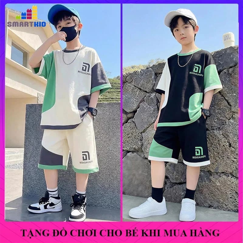 [18-50kg] Bộ đồ mùa hè cho bé trai mẫu BEI vải thun lạnh , bộ quần áo cho trẻ em từ 5-15 tuổi, đồ cộc tay, ngắn tay