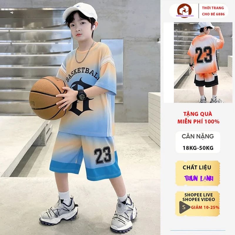 Đồ bộ bé trai, bộ đồ hè bé trai mẫu 23B vải thun lạnh size từ 18-50kg, bộ quần áo hè bé trai, set đồ cộc bé trai