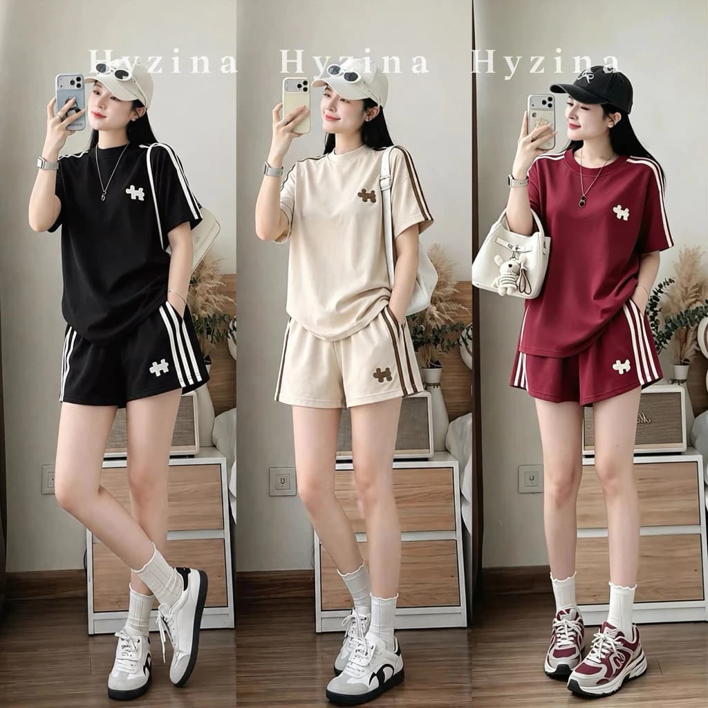 Set Bộ Quần Áo Nữ Hyzina, Họa Tiết Thêu Hình Con Cún, Chất Liệu Cotton 4C Lạnh, Chất Mát