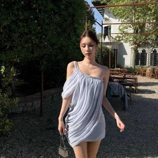 TIBU - Đầm Body Tiểu Thư Lệch Vai Nhún Xéo Lạ Mắt Sang Chảnh Dự Tiệc Đi Chơi Biển Mùa Hè D735
