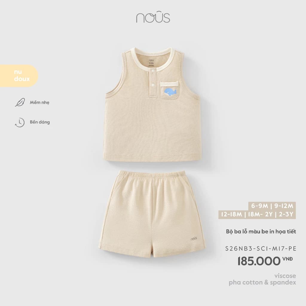 Nous Baby Bộ quần áo ba lỗ bé trai thêu họa tiết nhỏ xinh thoáng mát cho bé từ 7.5-15kg BST T5