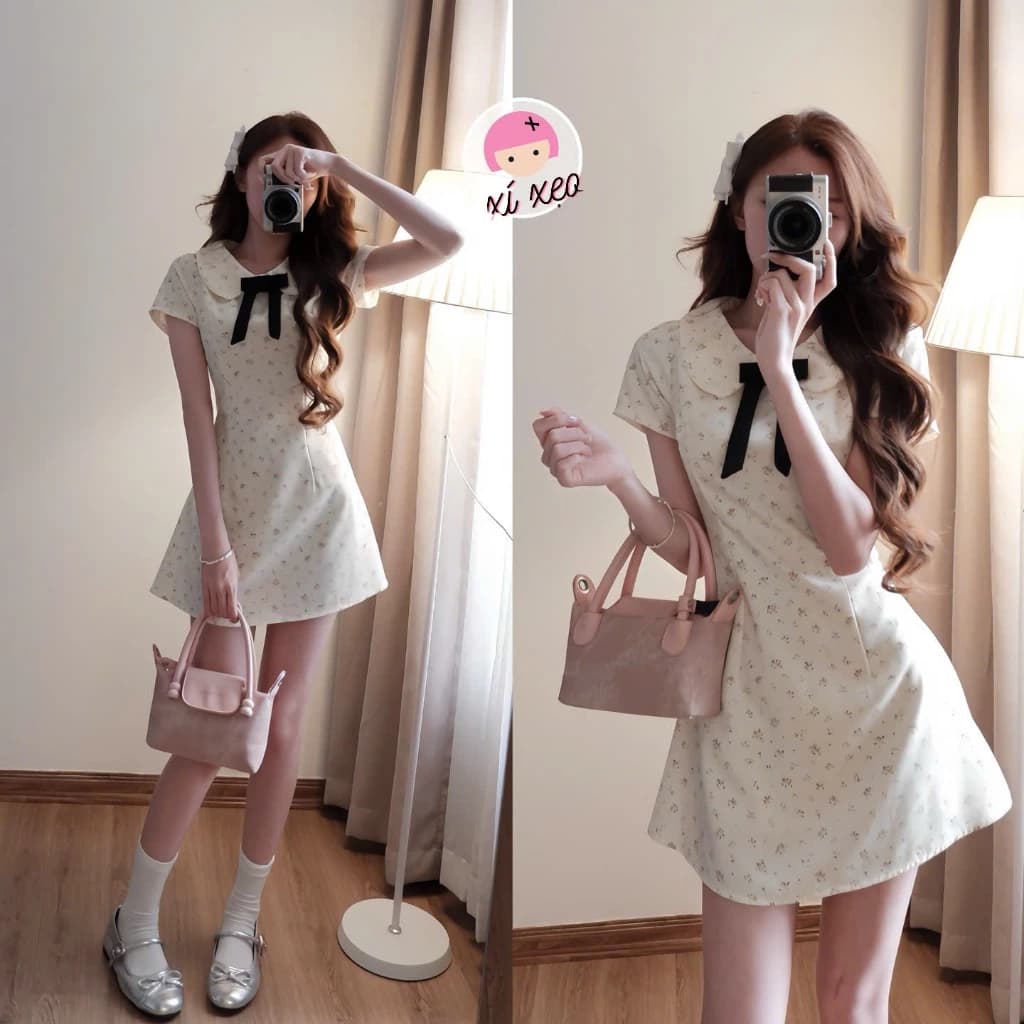 Váy hoa nhí cổ sen dáng ngắn tiểu thư xixeoshop - V130