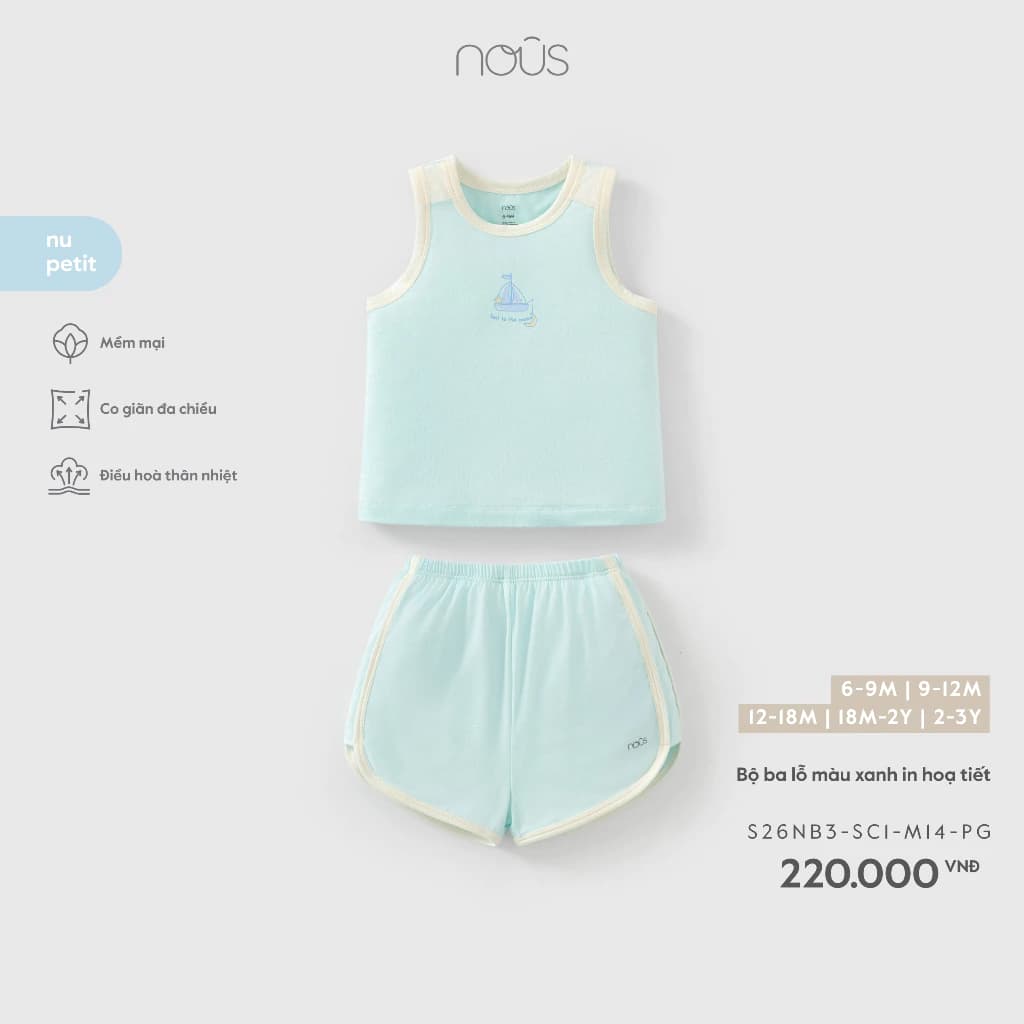 Nous Baby Bộ Ba lỗ bé trai in hình ngộ nghĩnh mềm mát cho bé , đồ bộ thoáng mát mùa hè cho bé từ 7.5-15kg BST T5