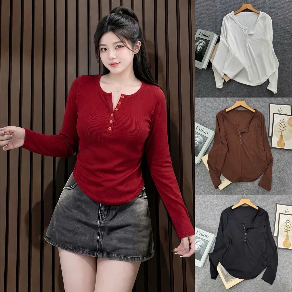 Áo thun bigsize nữ cổ tròn kèm cúc tay dài form rộng chất thun tăm lạnh co giãn mềm mịn dễ phối đồ - A330