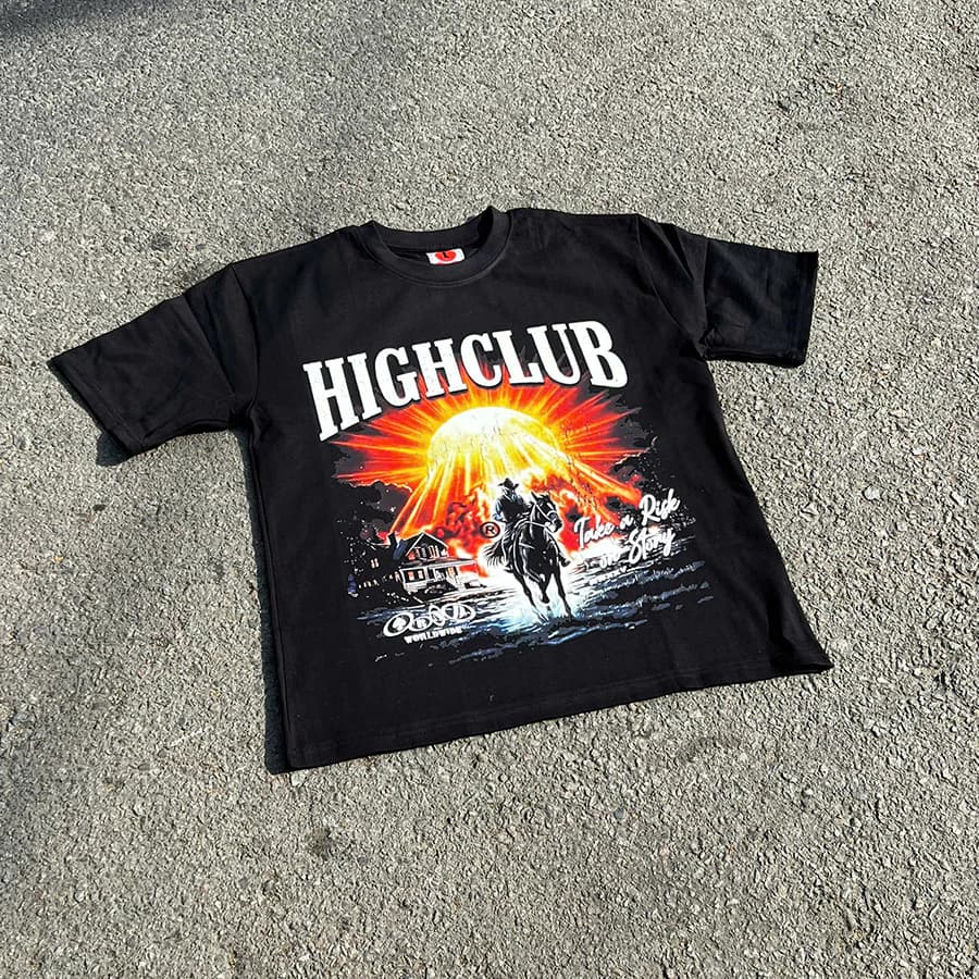 Áo thun COWBOY TEE tay lỡ cổ tròn HIGHCLUB unisex - ĐEN