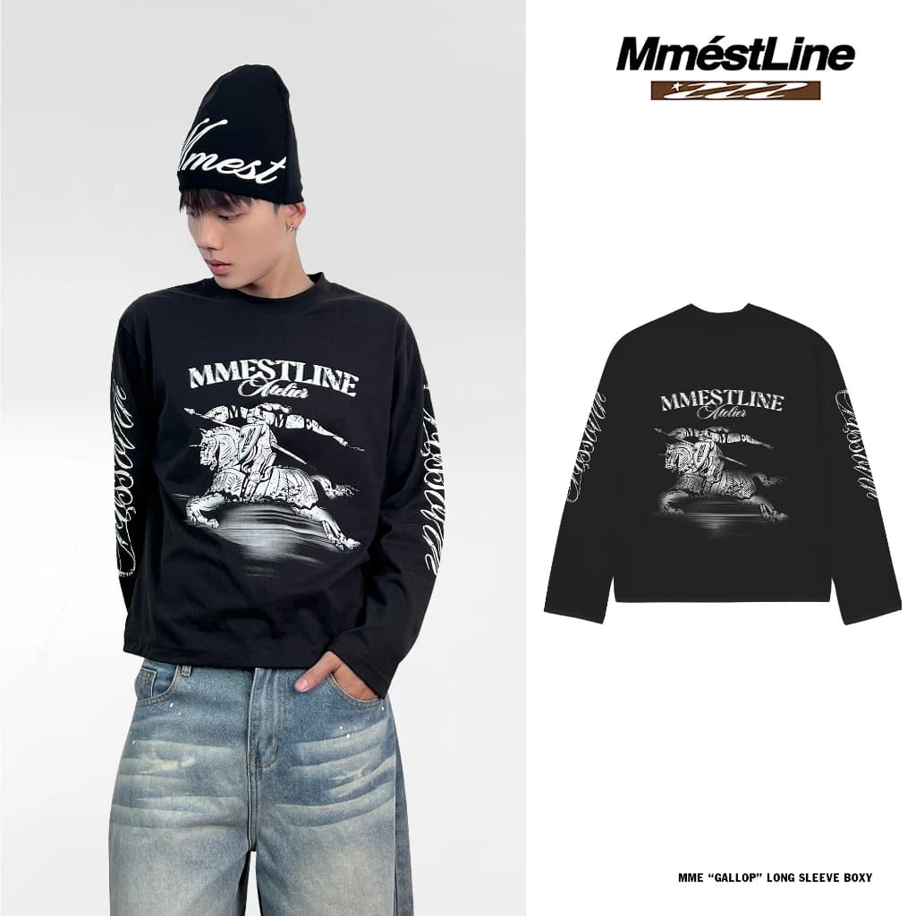 [Secret 5.5] Áo Longsleeve MMESTLINE "GALLOP" Áo thun tay dài Form Boxy in lụa nổi chất vải cotton premium
