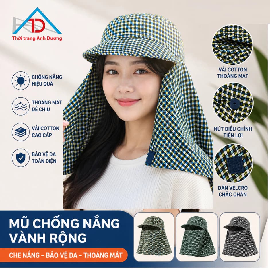 Nón mũ chống nắng 2 lớp thun lạnh siêu mềm mát  - MŨ THUN KẺ