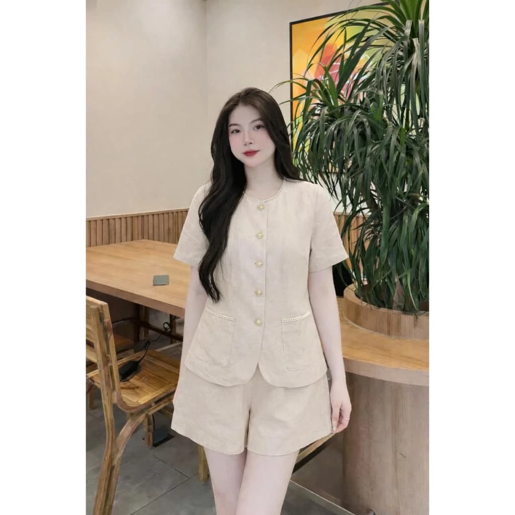 Sét Bộ  CỘC TAY  KIỂU DÁNG HÀN QUỐC CỔ TRÒN, MỀM MẠI NĂNG ĐỘNG , THÍCH HỢP ĐI CHƠI CAFE Y38