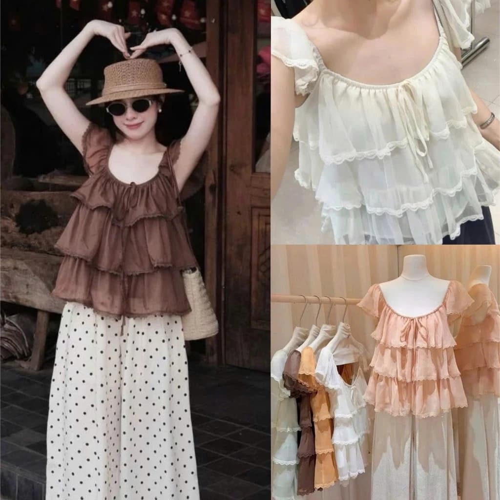 Áo Voan Babydoll Bèo Tầng Cánh Tiên Xòe Siu Xinh LALA TOP, Kiểu Dáng Basic Dễ Mặc Mềm Mát
