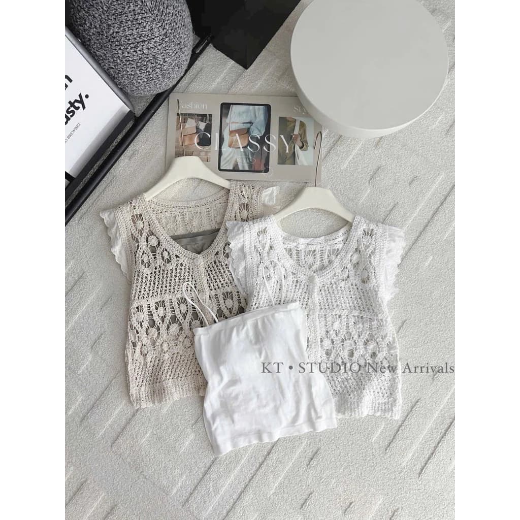 💎 Set Áo Gile Len Móc Kèm Áo Hai Dây - Chất Len Mềm Mịn Cao Cấp  💎