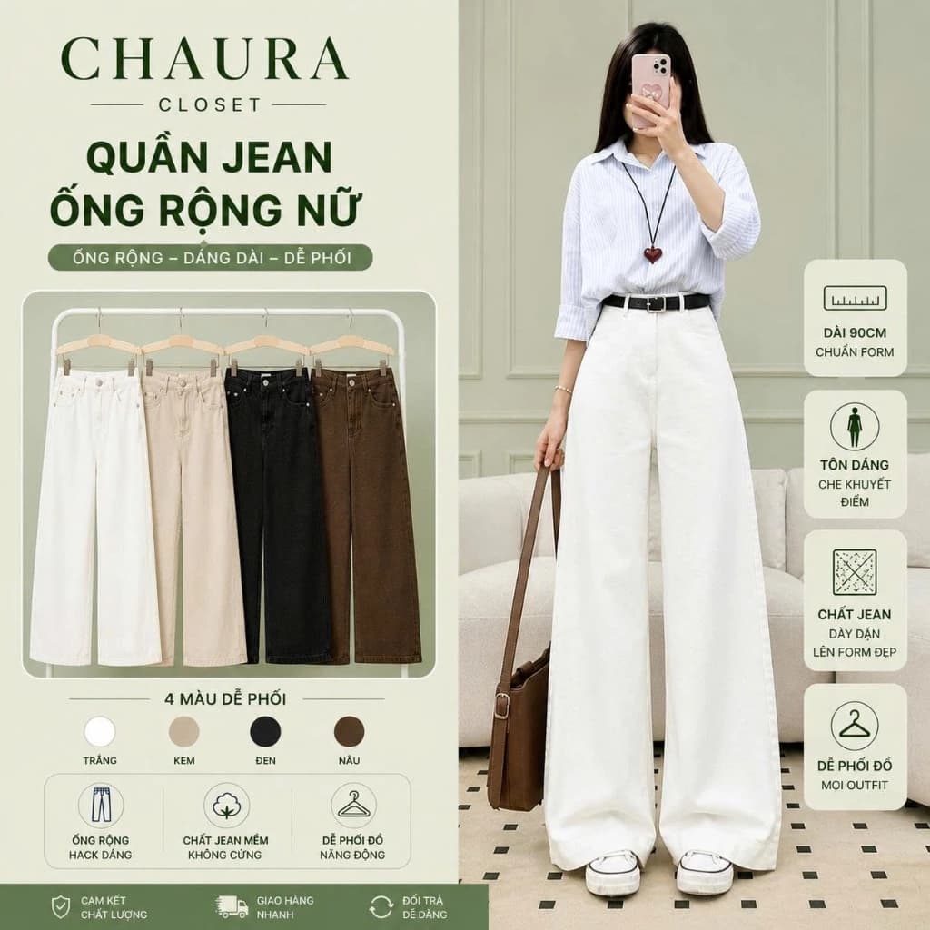 Quần Jean Nữ Suông Rộng Lưng Cao Style Hàn Quốc – Chất Jean Đẹp, Dễ Phối Outfit | Chaura Closet