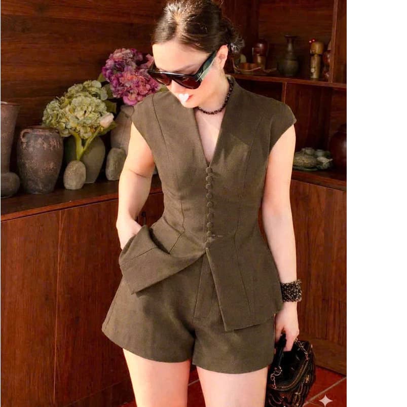 (New) SET ĐỒ BỘ THIẾT KẾ NÚT BỌC PHONG CÁCH SANG TRỌNG, TINH TẾ ( CÓ BIGSIZE) LANA FASHION