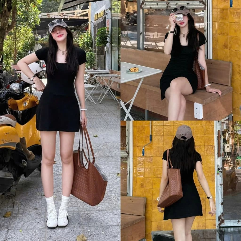 (ẢNH OLDSCHOOL) (KÈM QUẦN BẢO HỘ) Váy body thun nữ dáng ngắn chữ A Asari Dress.