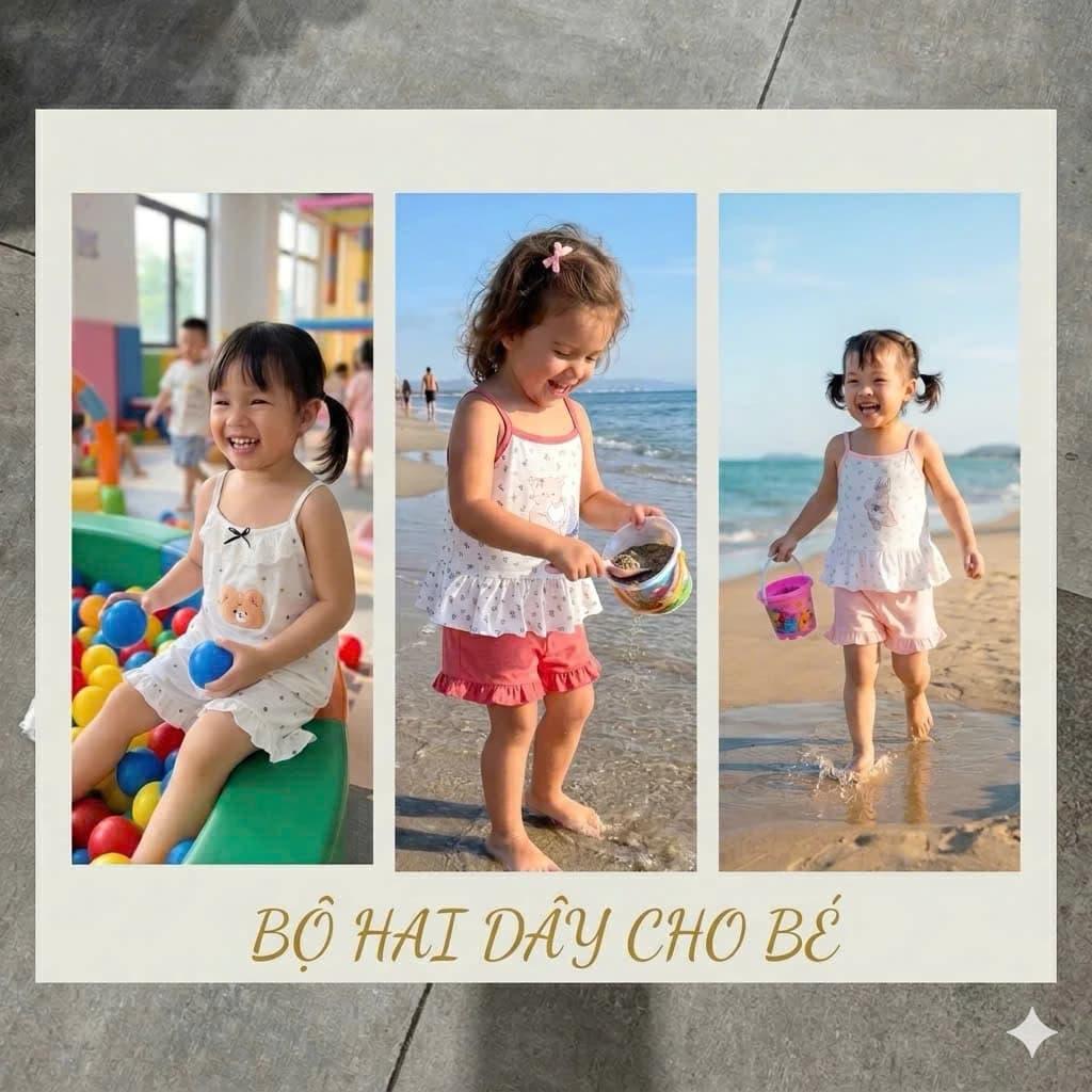bộ quần áo 2 dây mặc hè cho bé gái, chất vải thun peptit mềm mát thấm hút mồ hôi
