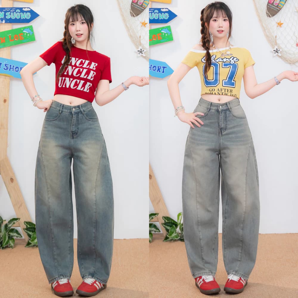 Quần Jeans Ống cong thụng baggy MIAA Cạp Cao Màu RETRO , Quần Bò Ống Rộng Chất Jean Mềm Form Unisex_VER1