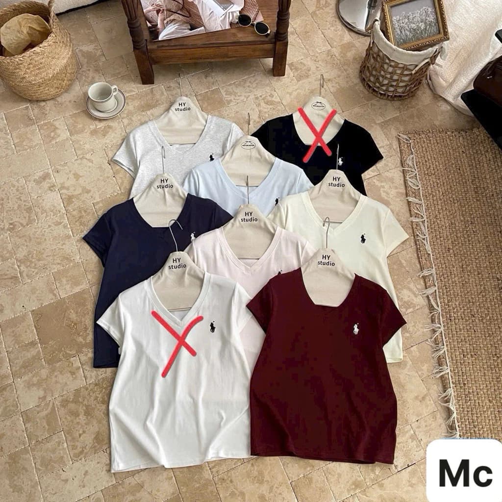 ✨ Áo Thun Nữ Cổ V Thêu Logo Cao Cấp - Chất Cotton Loại 1 ✨