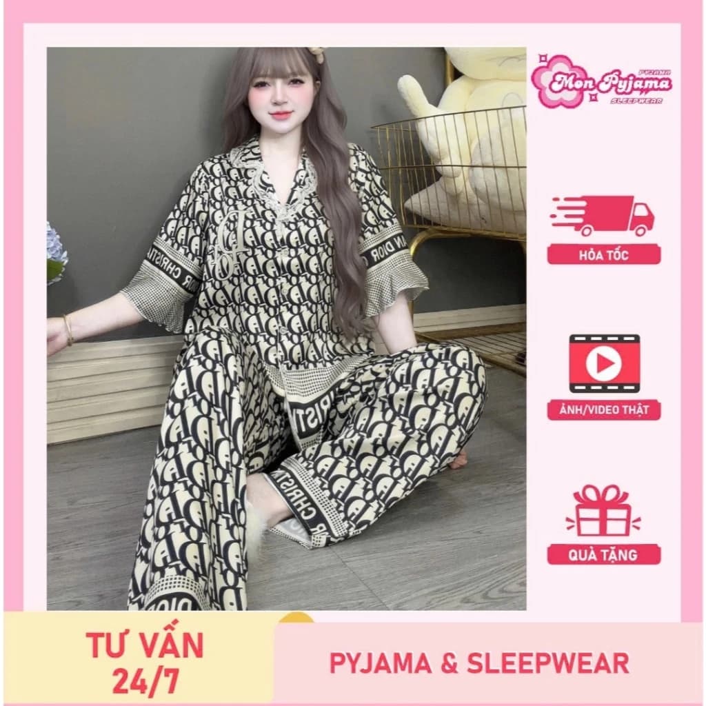 Đồ ngủ dễ thương, đồ bộ nữ đồ mặc nhà, đồ ngủ lụa lạnh cao cấp, pijama mặc nhà họa tiết tiểu thư[38]