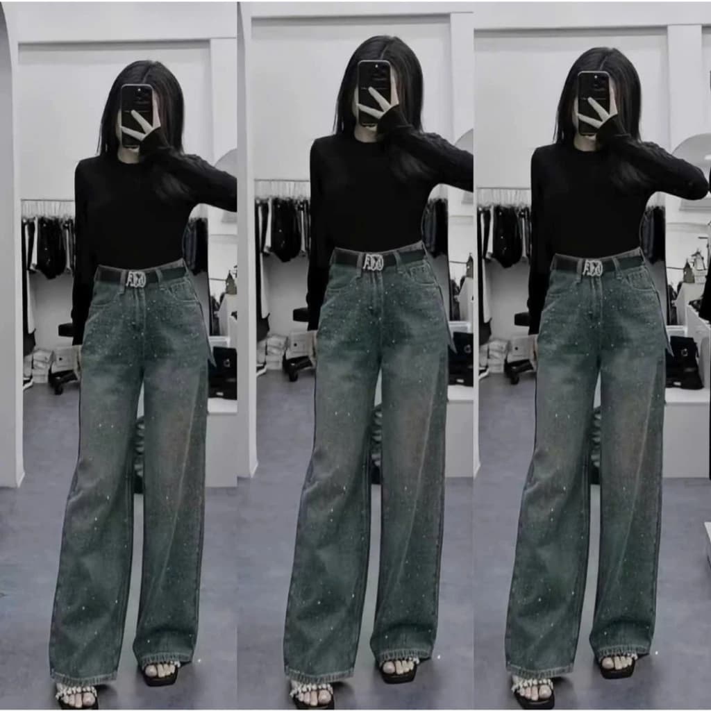 [COOLJEANS] QUẦN JEANS ỐNG RỘNG NỮ ĐÍNH ĐÁ CẠP CAO HÁCH DÁNG HOTTREND 2026
