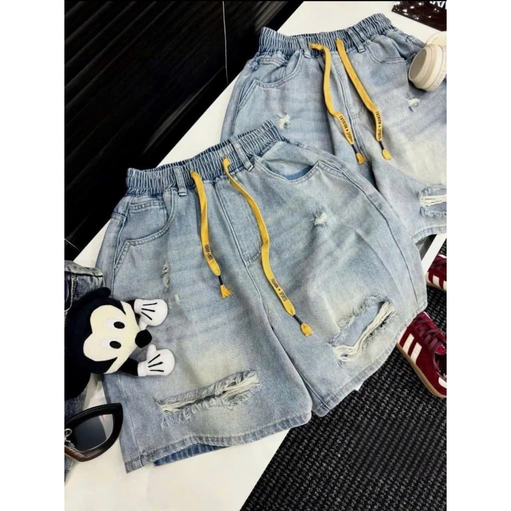 [COOLJEANS] Quần ngố jeans nữ cạp chun phối rách cạp cao phong cách Hàn Quốc Hottrend 2026