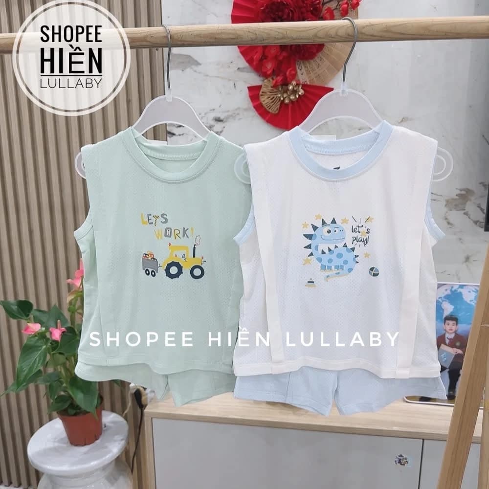 [Lullaby/Chính Hãng] Bộ quần áo sát nách bo cổ Lullaby cho bé trai size từ 12 tháng đến 24 tháng