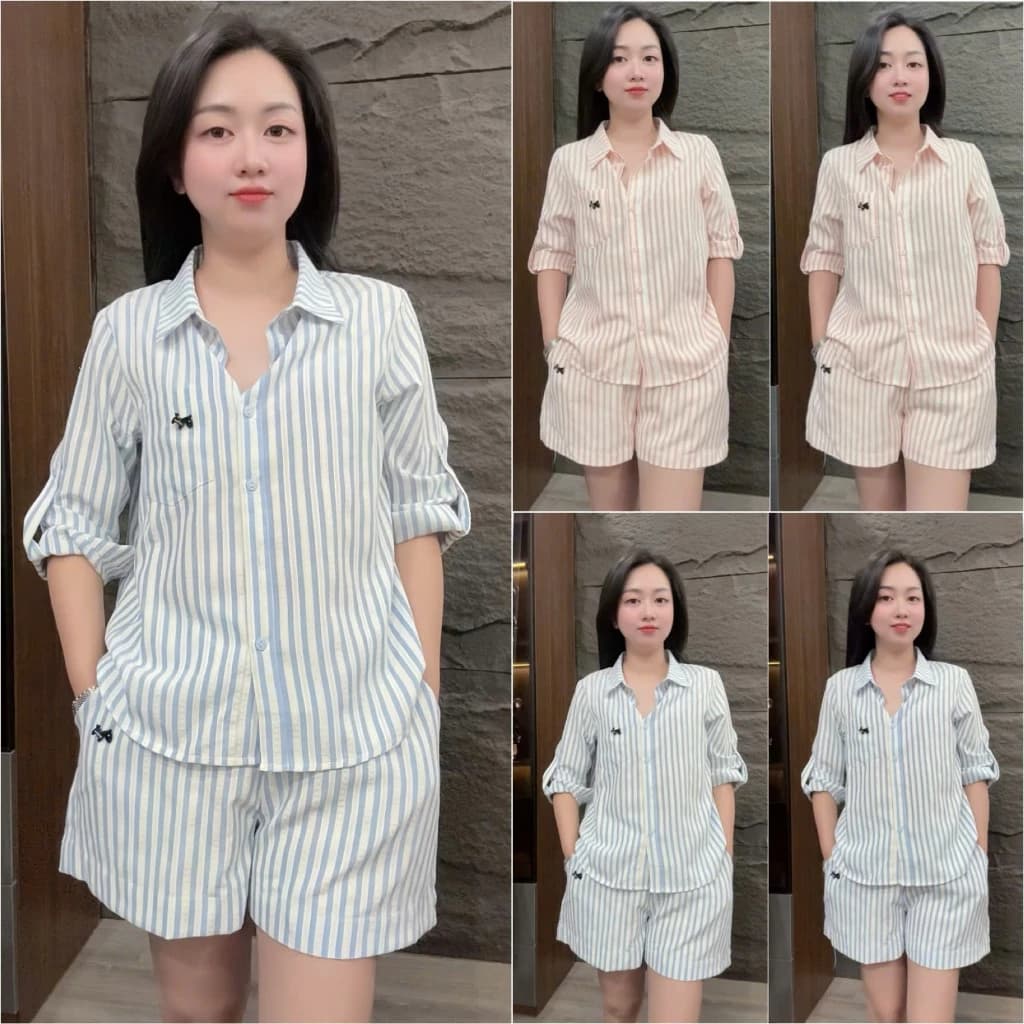 HT16. (TAY LỠ) Sét bộ cộc kẻ chất thô mềm mát đủ size 40-70kg. Sét bộ thời trang mặc hè, màu sắc tươi mát