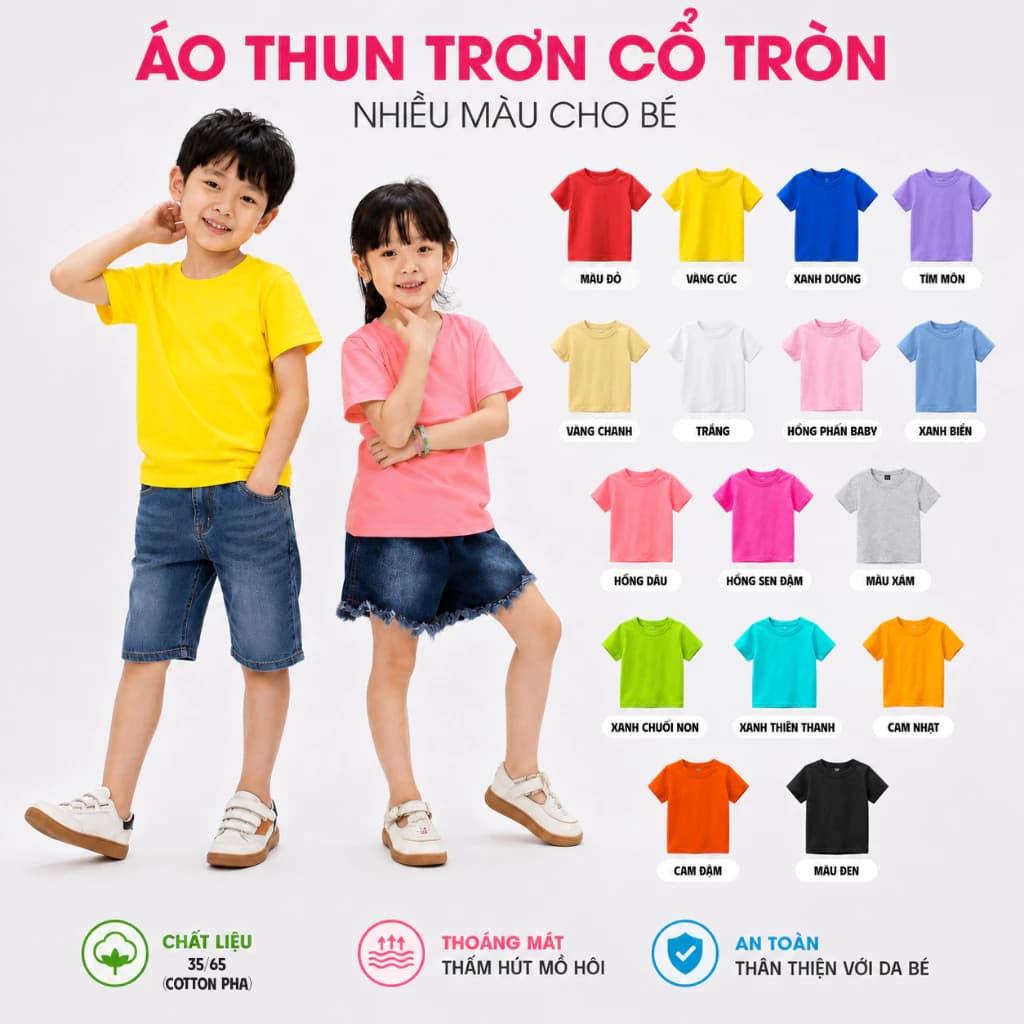 Áo Thun Trơn Cho Bé Andromeda Nhiều Màu Áo Trẻ Em Ngắn Tay Cổ Tròn Unisex Cho Cả Nam Và Nữ