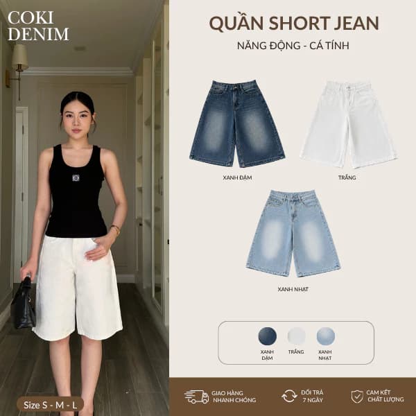 Quần Jean Ngố Lửng nữ Ống Rộng Form Unisex