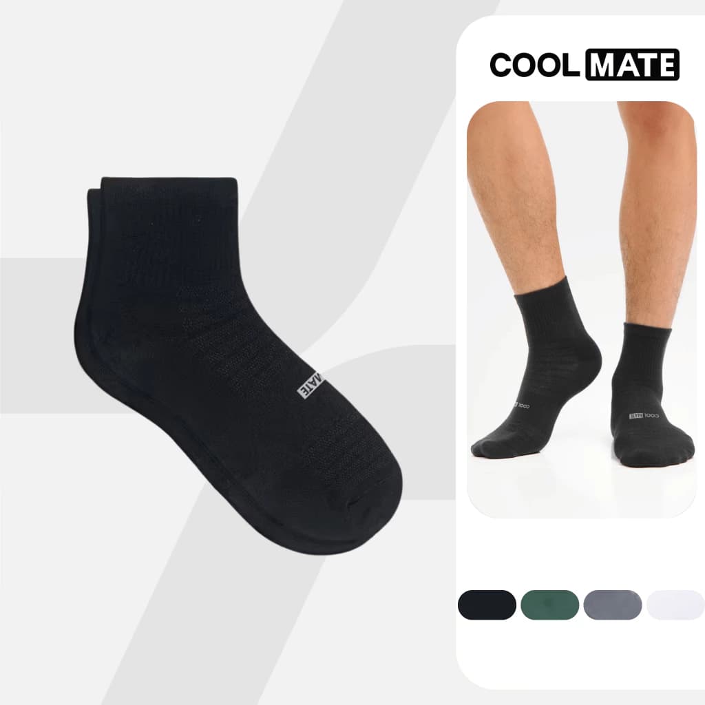 Tất cổ trung Cotton chất liệu mềm mại, nhẹ, độ bền cao thoáng khí, hút ẩm, hút mùi và kháng khuẩn - Coolmate