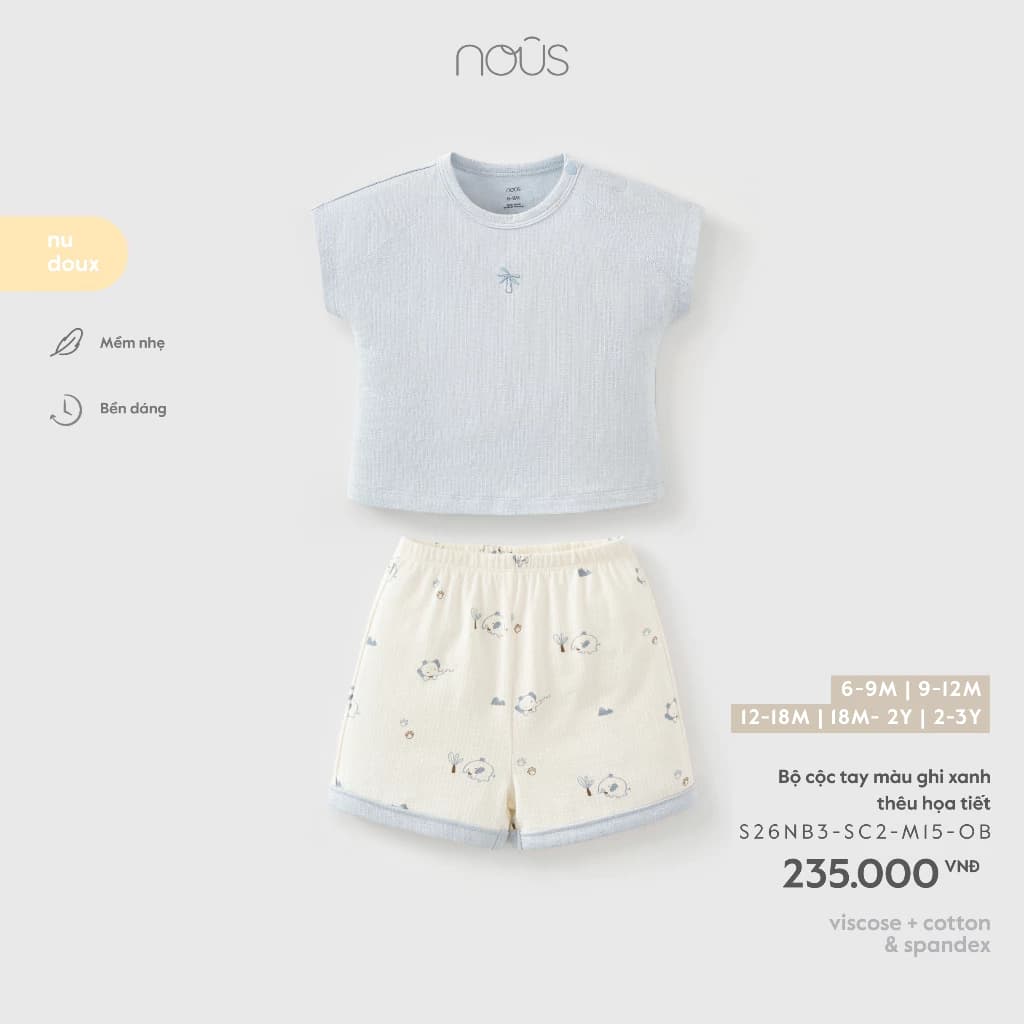 Nous Baby Bộ quần áo cộc, bộ cộc tay cho bé trai bé gái thêu cây dừa mùa hè thoáng mát từ 7.5-15kg BST T5