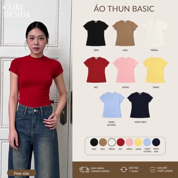 Áo Thun Nữ Cộc tay Chất Bozip Co Giãn Dáng Ôm Phong Cách Thoải Mái