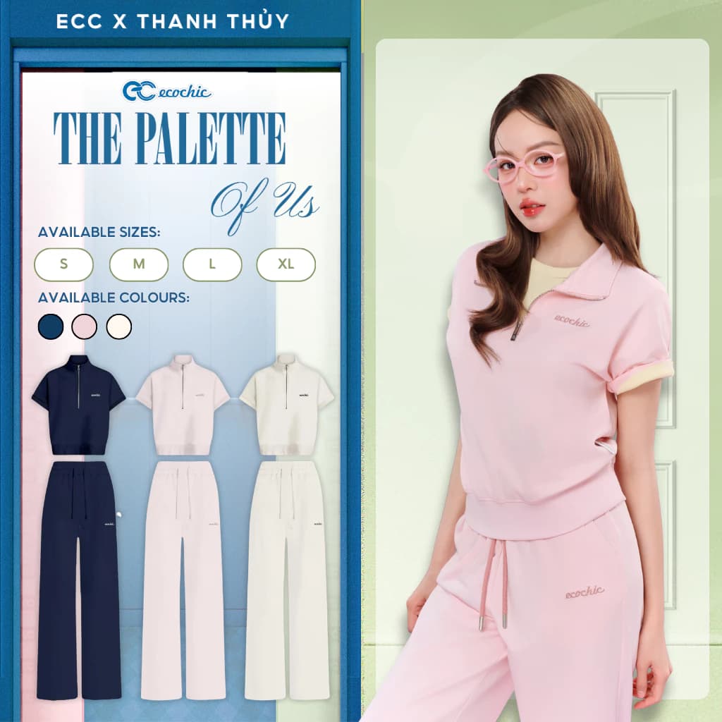 Set Bộ Dài ECOCHIC Khóa Áo Halfzip Basic Ngắn Quần Ống Suông Chất Liệu Cao Cấp Mềm Mịn B221